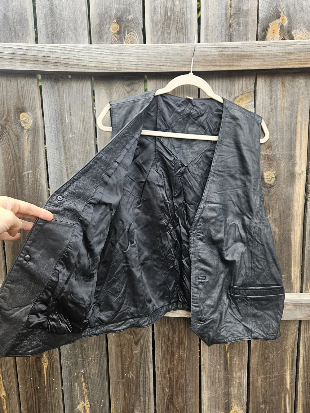 Roundtree & Yorke Black Genuine Leather Button Front Vest Mens L  Moto Biker VTG
